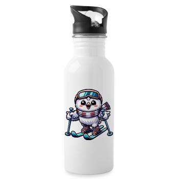 Schneeeule Skifahrer Winter Skiurlaub - Trinkflasche mit integriertem Trinkhalm - Weiß - Rechts