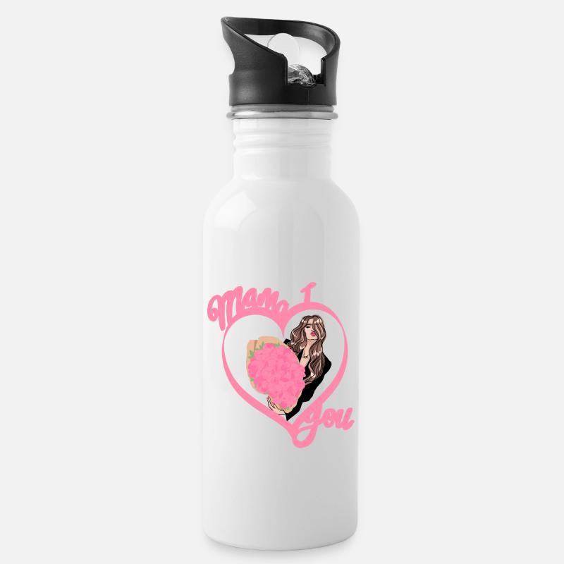 Für Mama I Love you - Muttertag - Trinkflasche mit integriertem Trinkhalm - Weiß