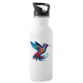 Colibri décoré de fleurs - Gourde avec paille intégrée - blanc - Droite