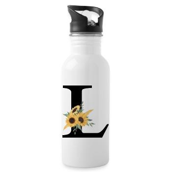 Buchstabe l blumige Sonnenblume - Trinkflasche mit integriertem Trinkhalm - Weiß - Rechts