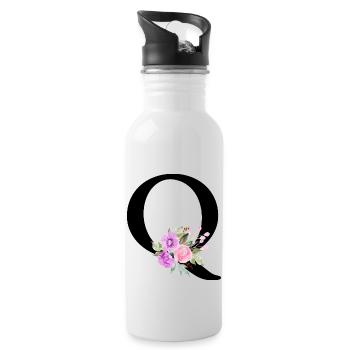 Lila Blumenbuchstabe Q - Trinkflasche mit integriertem Trinkhalm - Weiß - Rechts