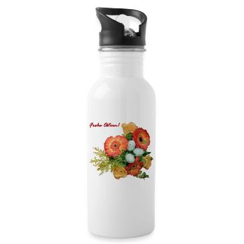 Fröhliche Ostern Blumenmix - Trinkflasche mit integriertem Trinkhalm - Weiß - Rechts