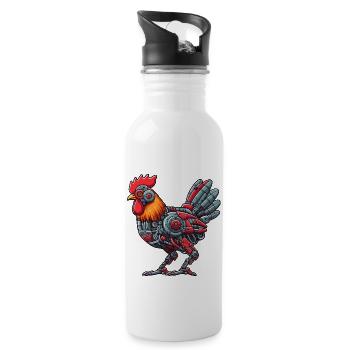 Huhn & Hahn Cyborg Roboter Design - Trinkflasche mit integriertem Trinkhalm - Weiß - Rechts
