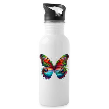 Schmetterling - Trinkflasche mit integriertem Trinkhalm - Weiß - Rechts