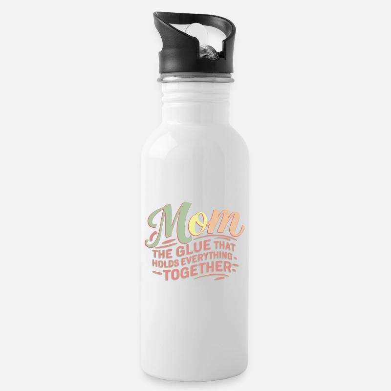 MOM - Der Klebstoff, der alles zusammenhält - Trinkflasche mit integriertem Trinkhalm - Weiß