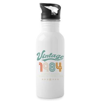 Jahrgang 1984 Geburtstag 1984, 40 Jahre alt - Trinkflasche mit integriertem Trinkhalm - Weiß - Rechts