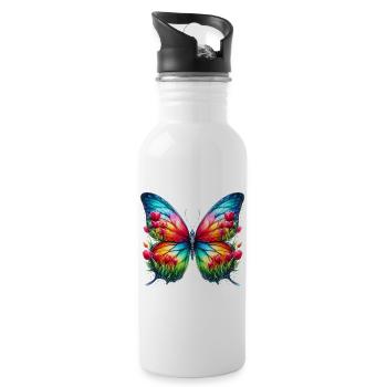 Butterfly Flowers Tulips Tulip Holland - Water bottle with straw - white - Right
