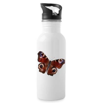 magnifique papillon paon - Gourde avec paille intégrée - blanc - Droite