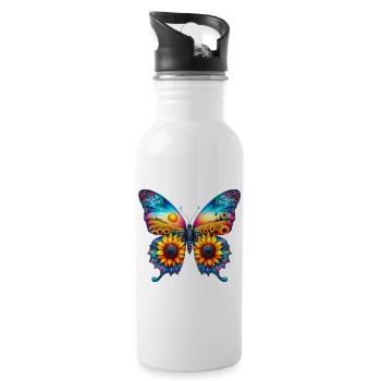 Schmetterlingsblumen Sonnenblumen Sonnenblumen - Trinkflasche mit integriertem Trinkhalm - Weiß - Rechts