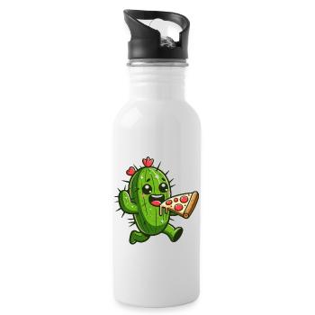 Süßer Kaktus Pizza Herz Comic - Trinkflasche mit integriertem Trinkhalm - Weiß - Rechts