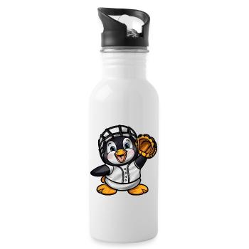 Dessin animé de joueur de baseball pingouin - Gourde avec paille intégrée - blanc - Droite