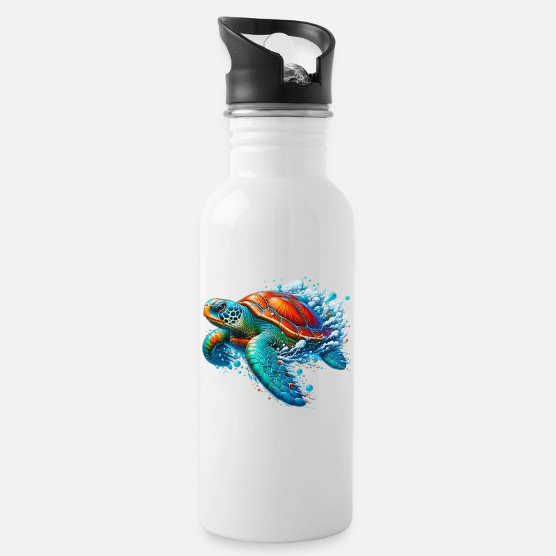 Schildkröte - Trinkflasche mit integriertem Trinkhalm - Weiß