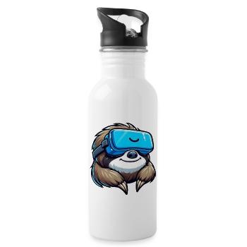Cooler Faultier VR-Gamer Design - Trinkflasche mit integriertem Trinkhalm - Weiß - Rechts