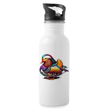 Mandarin duck - Water bottle with straw - white - Right