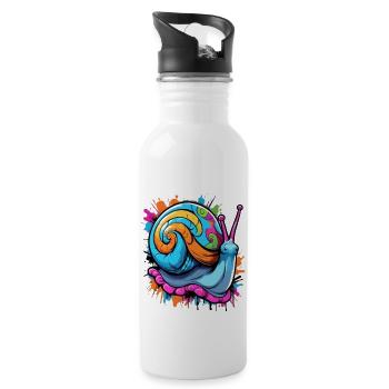 Partyschnecke bunte Weinbergschnecke - Trinkflasche mit integriertem Trinkhalm - Weiß - Rechts