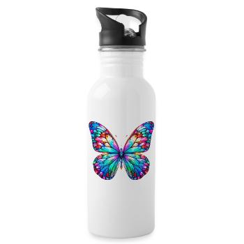 Schmetterling - Trinkflasche mit integriertem Trinkhalm - Weiß - Rechts
