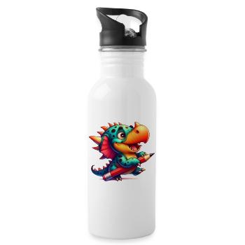 Kawaii Dino mit Bleistift Süßer Dinosaurier Kind - Trinkflasche mit integriertem Trinkhalm - Weiß - Rechts