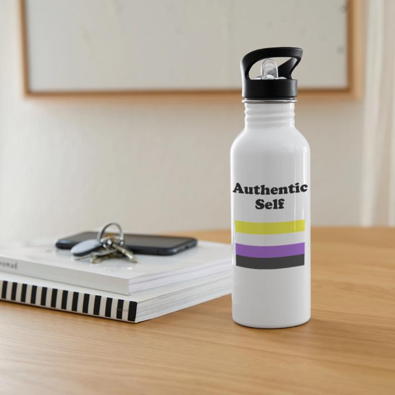 Non Binary Flag Authentic Self Water bottle with straw