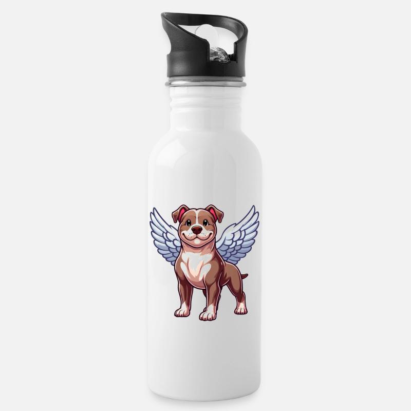 Pitbull Engel Hunde Flügel Design - Trinkflasche mit integriertem Trinkhalm - Weiß