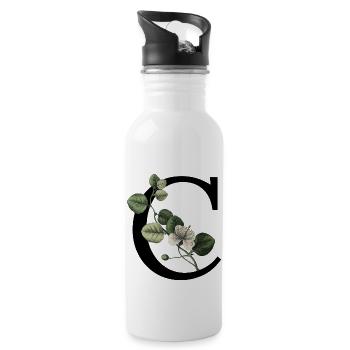 Letter C Botanical Green - Water bottle with straw - white - Right