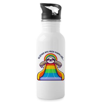 LGBTQ Pride Faultier Regenbogen Rutsche - Trinkflasche mit integriertem Trinkhalm - Weiß - Rechts