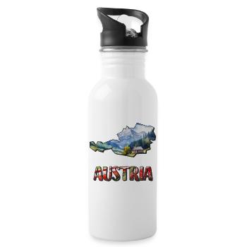 Aquarell Landkarte Österreich - Trinkflasche mit integriertem Trinkhalm - Weiß - Rechts