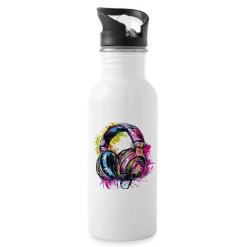 Graffiti Kopfhörer Headphones - Trinkflasche mit integriertem Trinkhalm - Weiß - Rechts