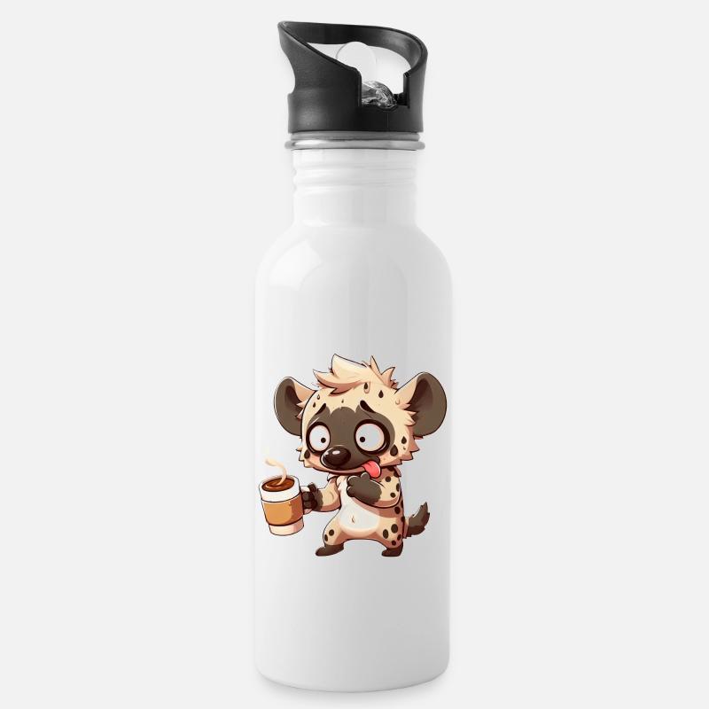 Hyäne Kaffee Kaffeeliebhaber Koffein Lustig - Trinkflasche mit integriertem Trinkhalm - Weiß