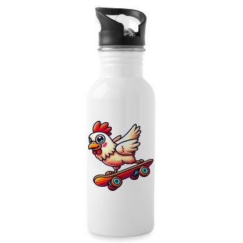 Huhn Henne Hahn Skateboard Skater Skateboarder - Trinkflasche mit integriertem Trinkhalm - Weiß - Rechts
