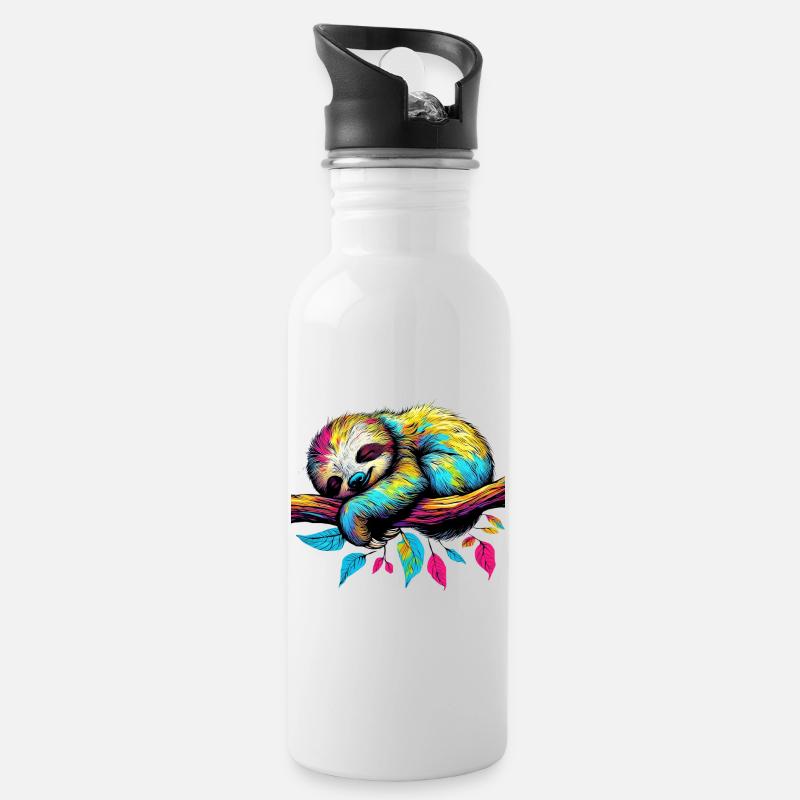 Faultier - Trinkflasche mit integriertem Trinkhalm - Weiß