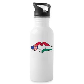 Serbia Hungary Flag Hands Heart Shape - Water bottle with straw - white - Right