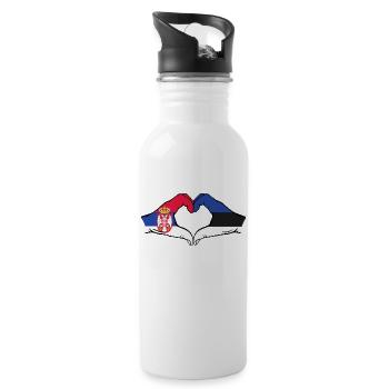 Serbia Estonia Flag Hands Heart Shape - Water bottle with straw - white - Right