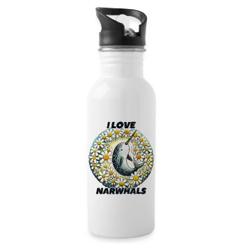 Ich liebe Narwale - Trinkflasche mit integriertem Trinkhalm - Weiß - Rechts