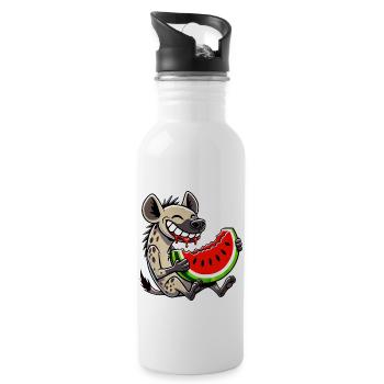 Cute hyena with watermelon cartoon fruit summer - Water bottle with straw - white - Right