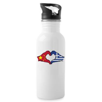 China Greece Flag Hands Heart Shape - Water bottle with straw - white - Right