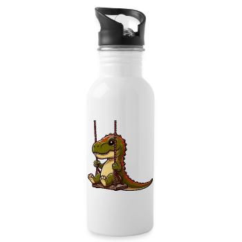 Pensive T-Rex on Playground Swing - Water bottle with straw - white - Right