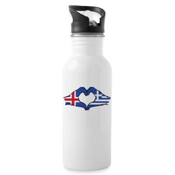 Iceland Greece Flag Hands Heart Shape - Water bottle with straw - white - Right