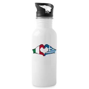 Italy Greece Flag Hands Heart Shape - Water bottle with straw - white - Right