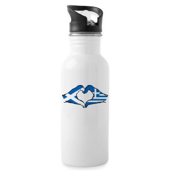 Scotland Greece Flag Hands Heart Shape - Water bottle with straw - white - Right