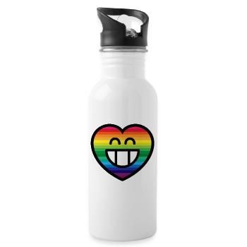 Emoticon Rainbow Grin Heart - Trinkflasche mit integriertem Trinkhalm - Weiß - Rechts