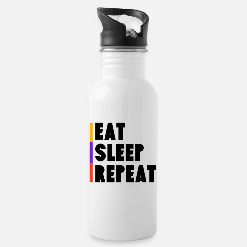Eat - Sleep - Repeat - Trinkflasche mit integriertem Trinkhalm - Weiß
