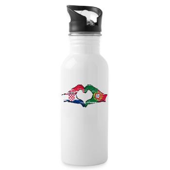 Kroatien Portugal Flagge Hände Herzform used - Trinkflasche mit integriertem Trinkhalm - Weiß - Rechts