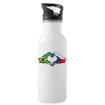 Brésil République tchèque drapeau coeur d’occasion - Gourde avec paille intégrée - blanc - Droite