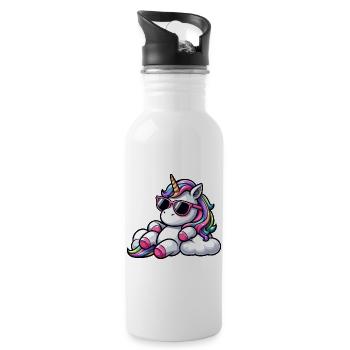 Cool Unicorn Sunglasses Chill Clouds Sky - Water bottle with straw - white - Right