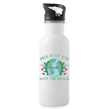 Badestrand & Meer plastikfrei gegen Verschmutzung - Trinkflasche mit integriertem Trinkhalm - Weiß - Rechts
