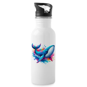 Whale - Water bottle with straw - white - Right