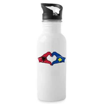 Albanien Kosovo Flagge Hände Herzform used - Trinkflasche mit integriertem Trinkhalm - Weiß - Rechts