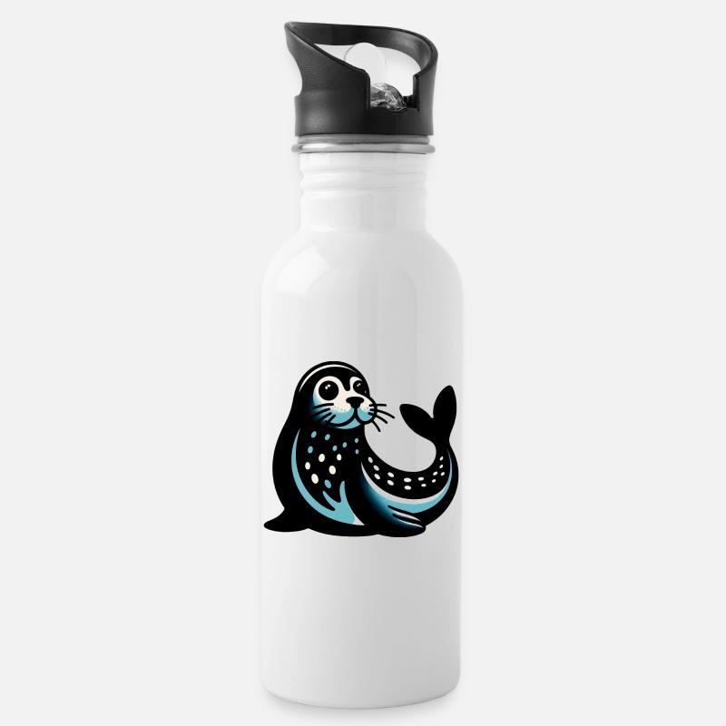 Siegel - Trinkflasche mit integriertem Trinkhalm - Weiß