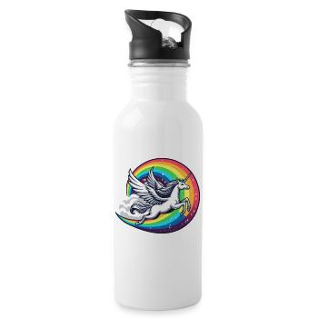 Einhorn mit Regenbogen - Trinkflasche mit integriertem Trinkhalm - Weiß - Rechts