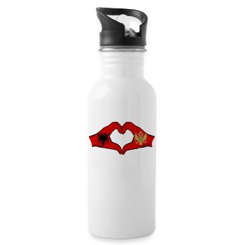 Albania Montenegro Flag Hands Heart Shape - Water bottle with straw - white - Right